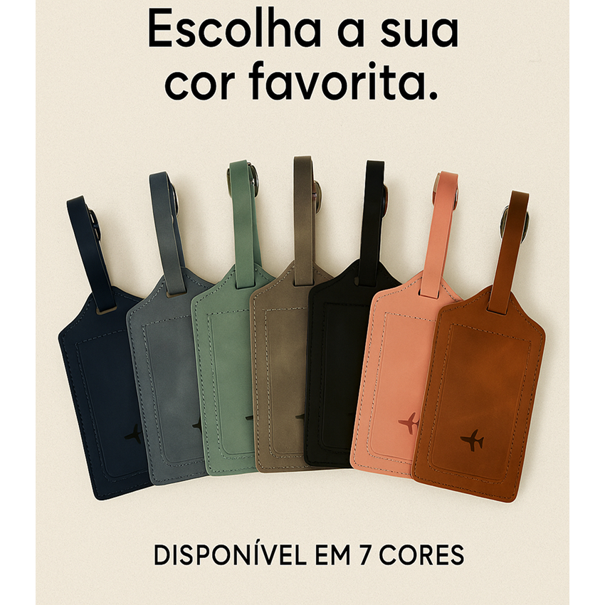 Kit 2 Tag Mala Viagem Identificador Etiqueta De Bagagem Couro Capa Com Fivela