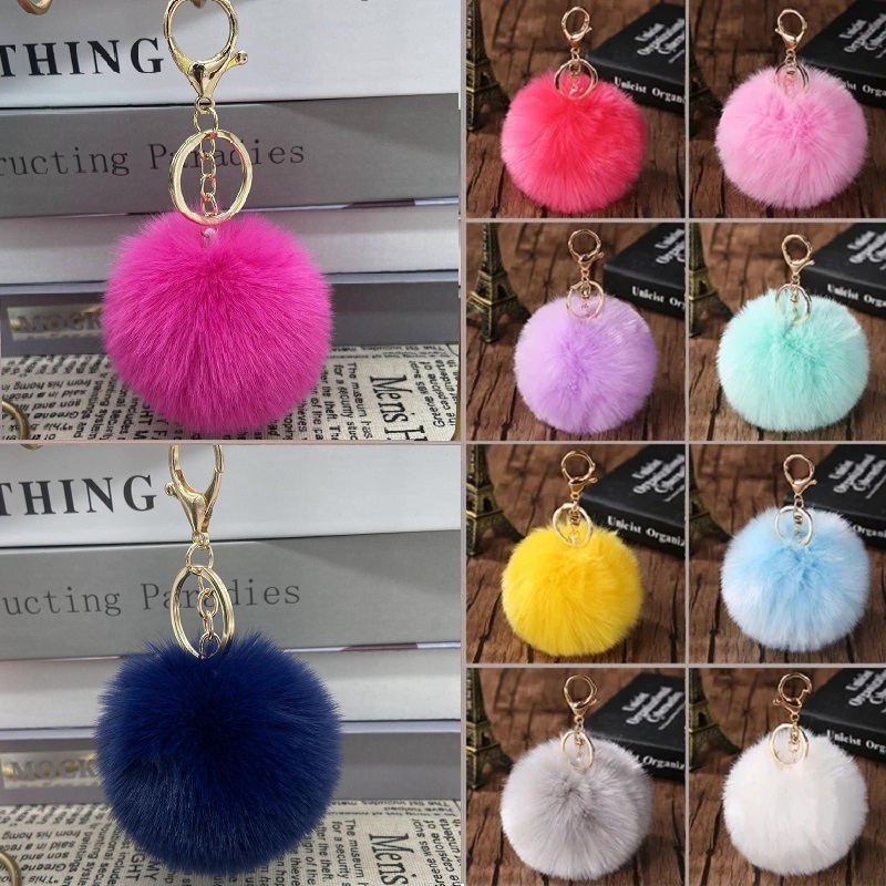 Pompom Chaveiros 8cm com Pingente - Kits 2/5/10/15pçs - Pelúcia Réplica de Coelho