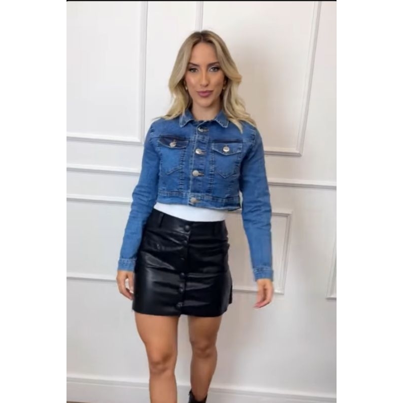 Jaqueta cropped jeans feminina curta moda outono inverno
