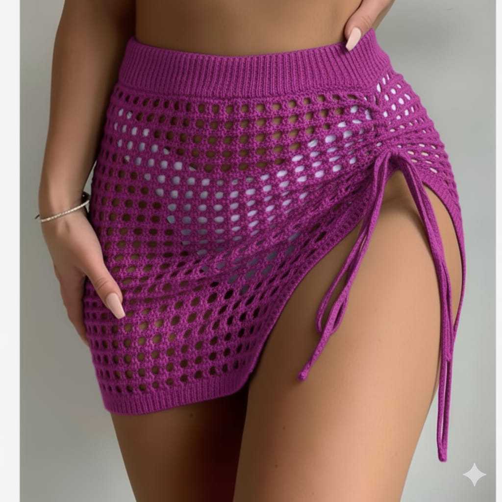 Saia saida de praia feminina com fenda tricô moda primavera verão