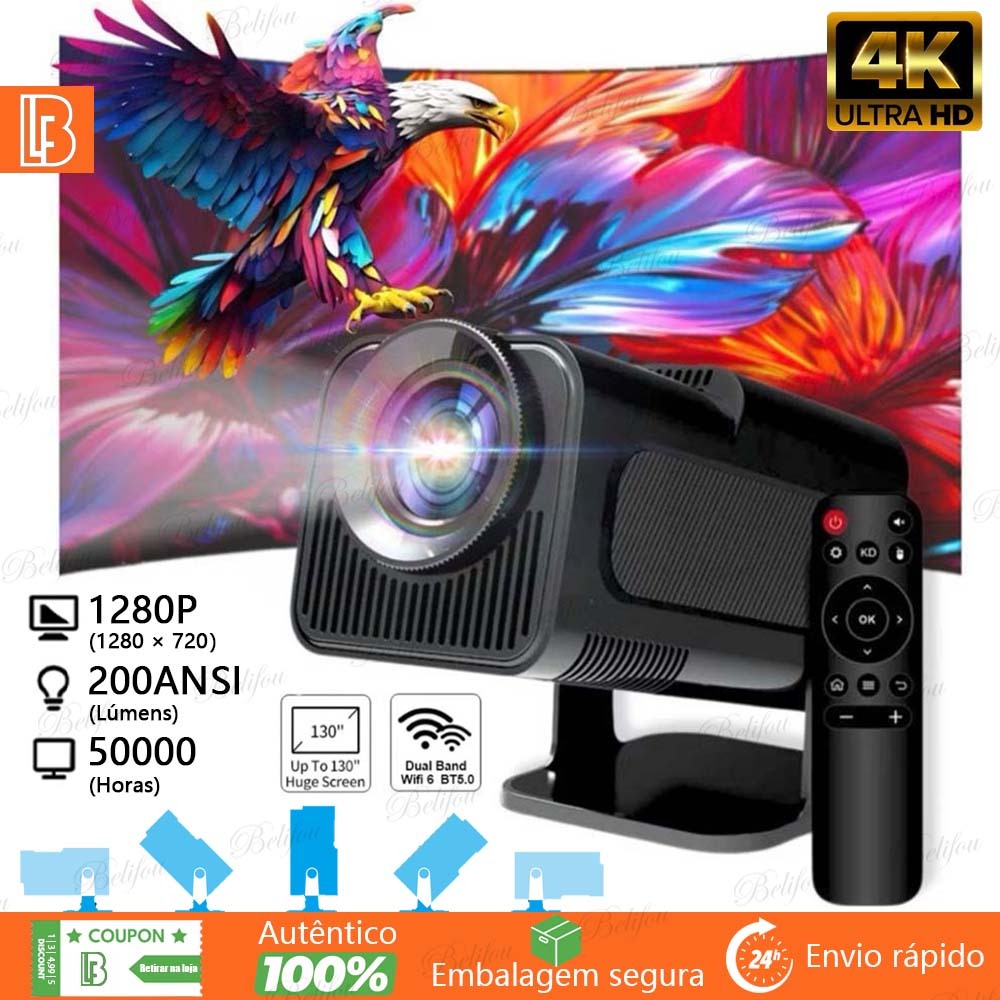Novo Projetor Smart HY320 Pro mini Android WiFi6 Bluetooth Resolução 1920x1080p HD Portátil