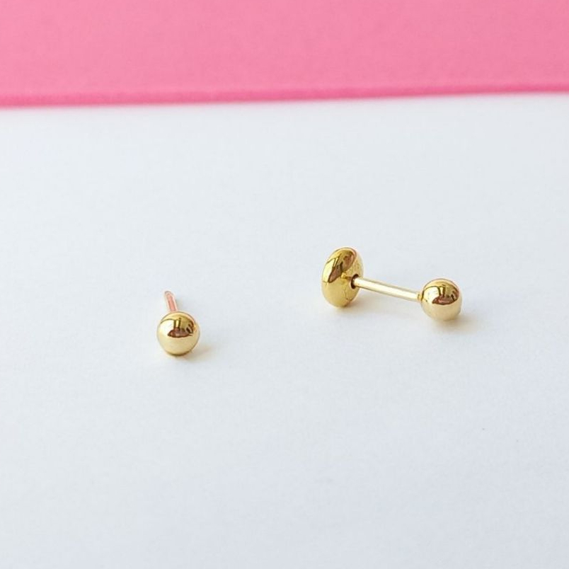 Brinco Bebê - Infantil - Segundo furo Bolinha 3mm - Banho Ouro 18k Hipoalergênico (Antialérgico)