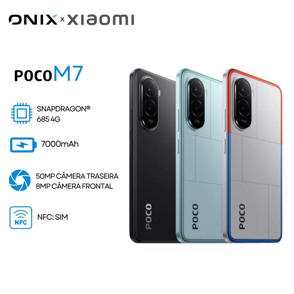Xiaomi Poco M7 4G, Versão Global, 256GB Armazenamento 8GB RAM, Processador Snapdragon 685, Bateria 7000mAh, CÂmera 50MP