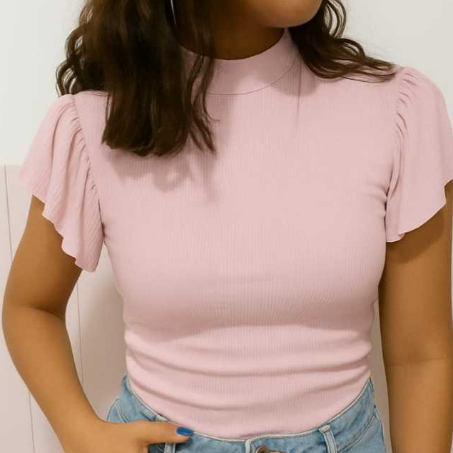 Blusa Cropped Manga Curta feminino Infantil Menina Verão Tendencia Blusinha babado Blogueira