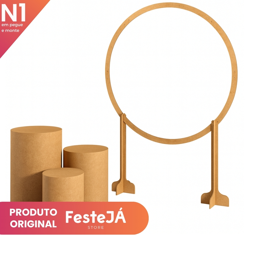 Trio Mesa Cilíndro + Painel Arco Redondo MDF Pegue e Monte Decorativo Eventos Festas Aniversário