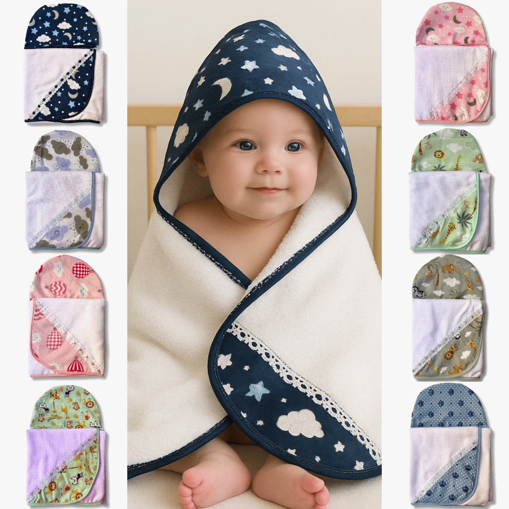 Kit 2 Toalhas de Banho Infantil Bebê com Capuz Forrada Algodão Forro de Felpuda Fralda 100% Algodão
