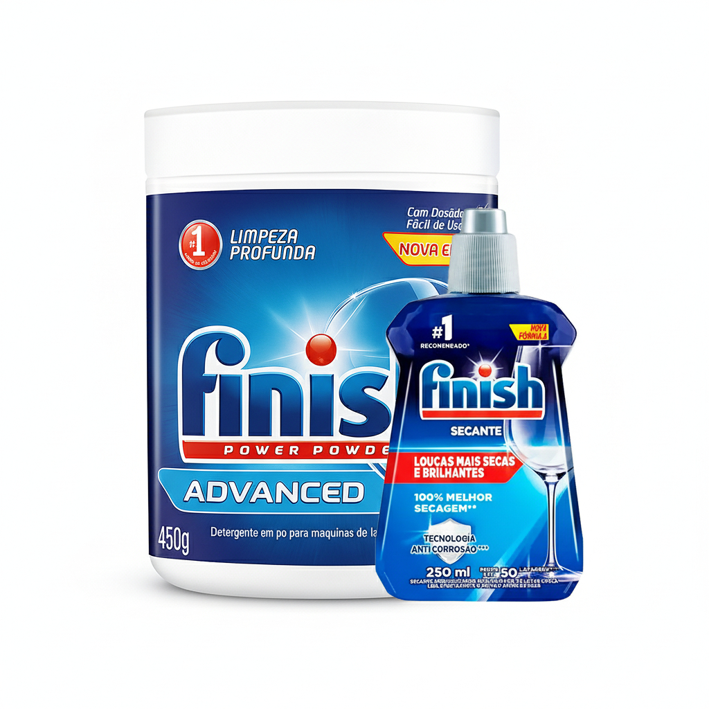 Kit Para Lava Louças Detergente Em Pó Finish 450g + Secante Finish Abrilhantador 250ml