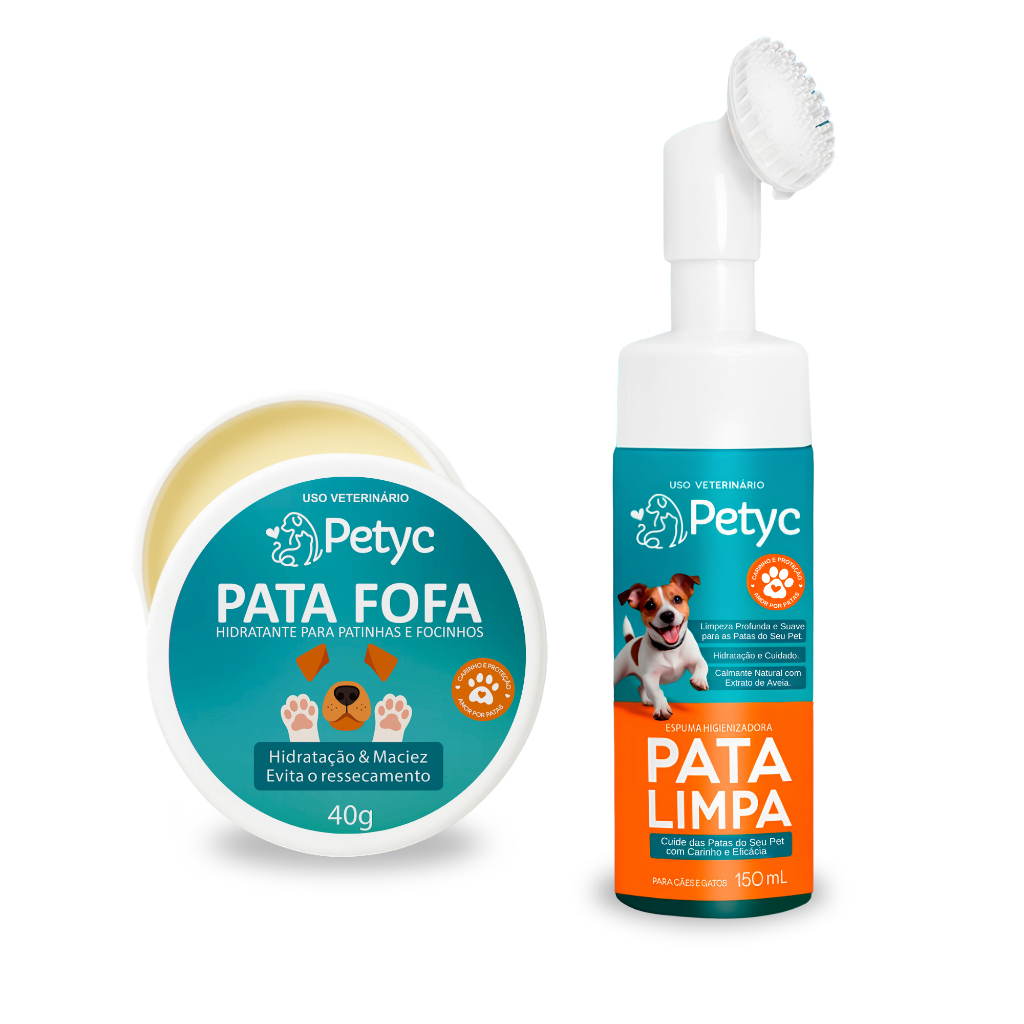 Super Kit Limpa Patas 150ml + Creme Hidratante Patinhas Nariz PETYC Cachorro Gato Higiene Premium