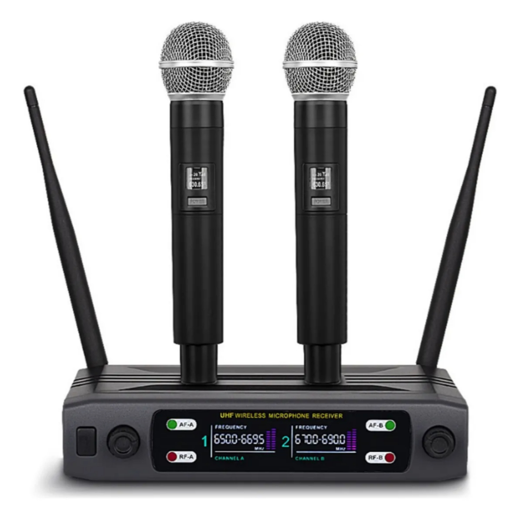 Microfone Sem fio Profissional Dinamico Serie Duplo Nimi-030