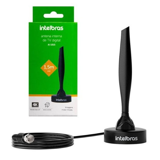 Antena Interna de TV Digital AI 1015  Intelbras Imagens HD 4K UHF-HDTV, Cabo de 1,5m