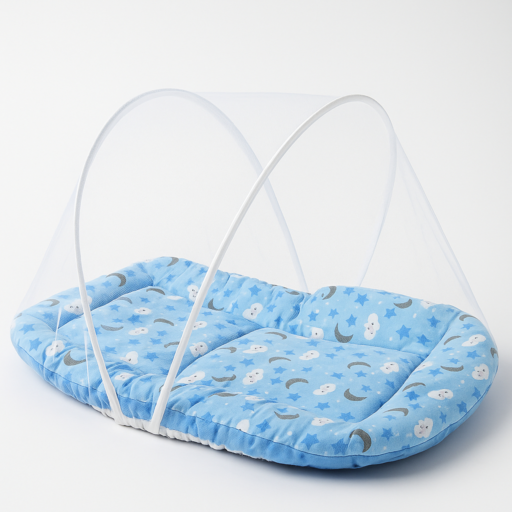 Berço Portátil com Mosquiteiro Dobrável – Colchonete Bebê Estampas Variadas Menina Menino
