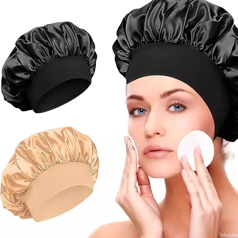 Touca de Cetim Ant Frizz Com Faixa Larga：Boa para Dormir, Cozinha e Banho