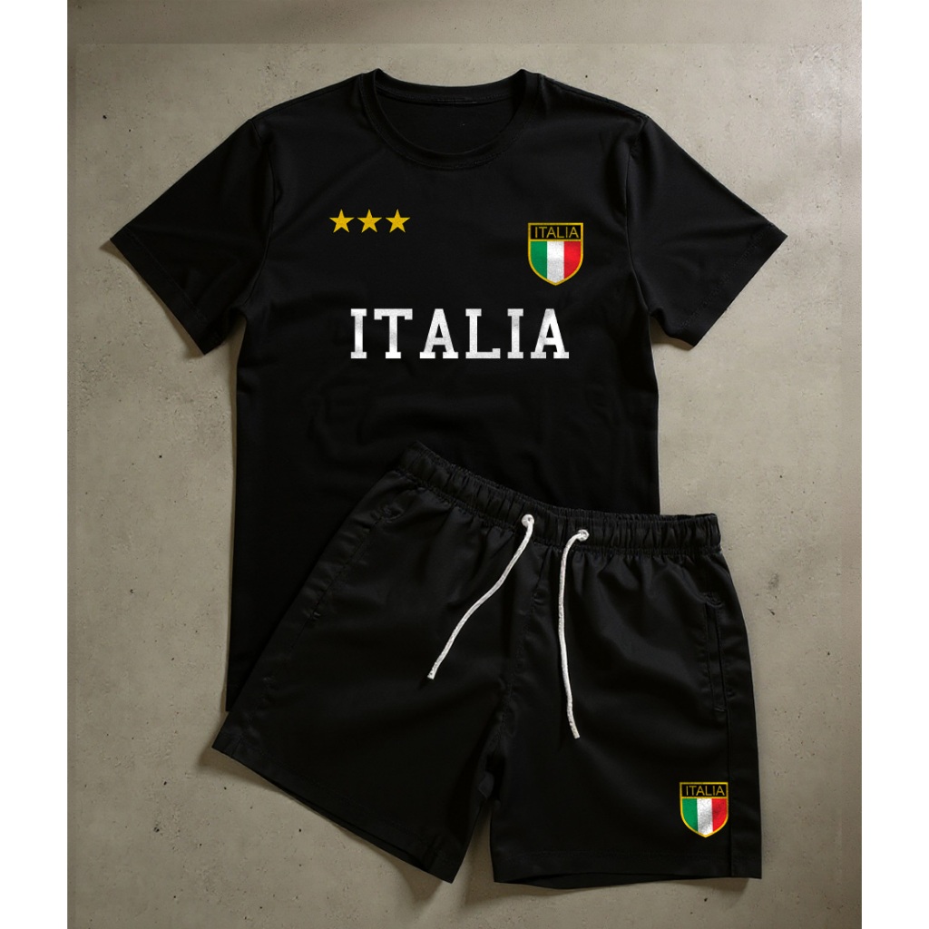 Kit Conjunto Masculino Estampa Italia Street Com Bermuda + Camiseta Street Casual e Confortável