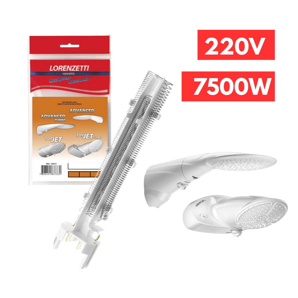 Resistência Chuveiro 220v 7500w Advanced Top Jet Multitemperaturas Lorenzetti Turbo Ducha Banho Banheiro