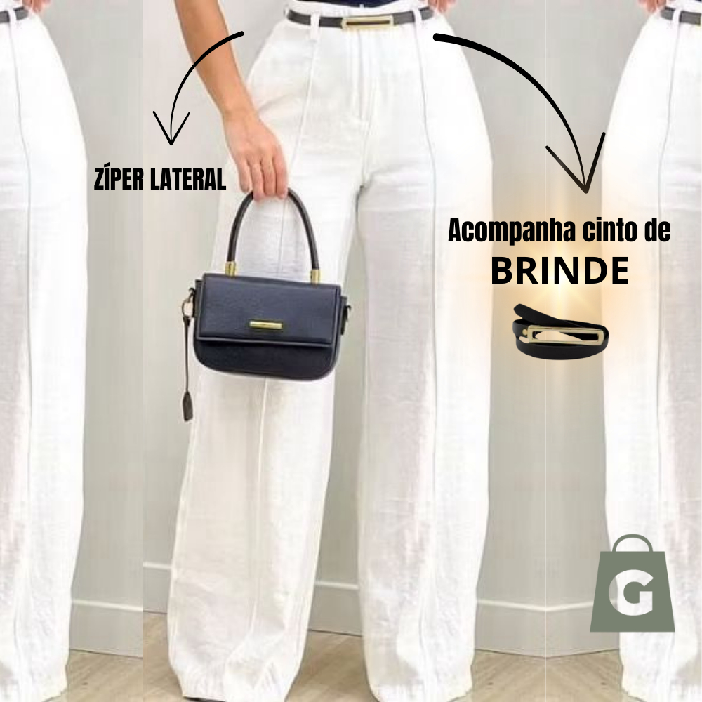 Calça Pantalona Alfaiataria Social Feminina Com Cinto Lançamento Moda Luxo Elegancia Socia
