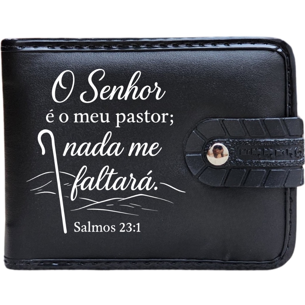 Carteira Masculina Porta Documentos Couro Ecológico Slim Cristã Gospel Presente Homem