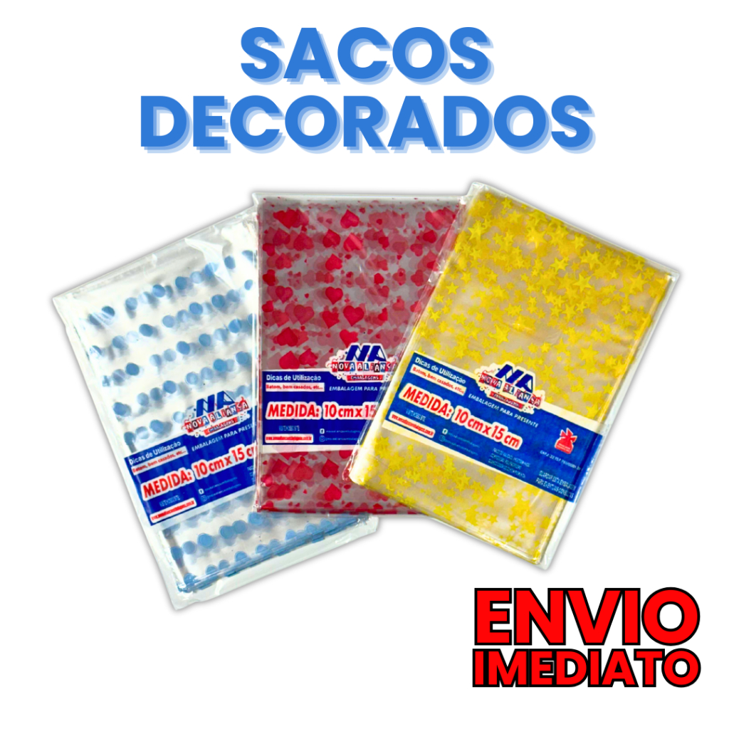 Kit 100 Saquinhos De Plástico Celofane 11x20 cm 10x15 cm Transparente com Coração Bolinha Estrela