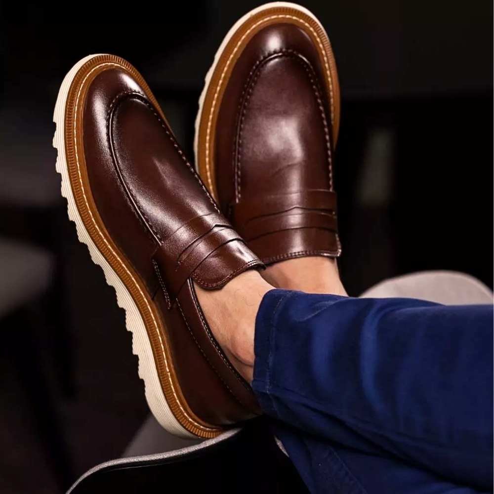 Loafer Masculino Tratorado Oxford Derby Sola Alta Costurada Esporte Fino