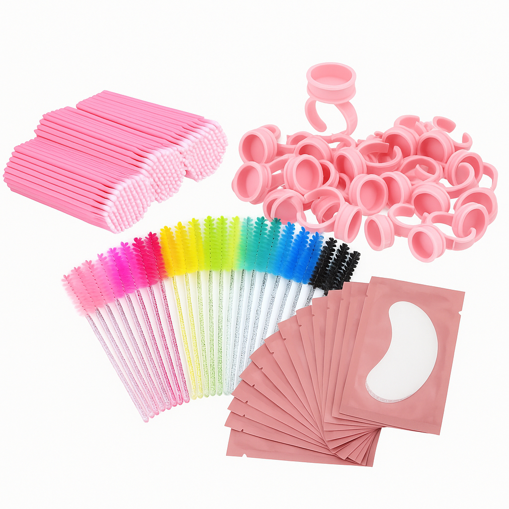 Kit Microbrush Escovinhas de Cílios Anel Batoque e Pads em Gel Para Alongamento de Cílios