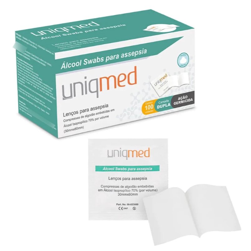 Álcool Swab Uniqmed 70% – Prático e Higiênico (Kit c/100)