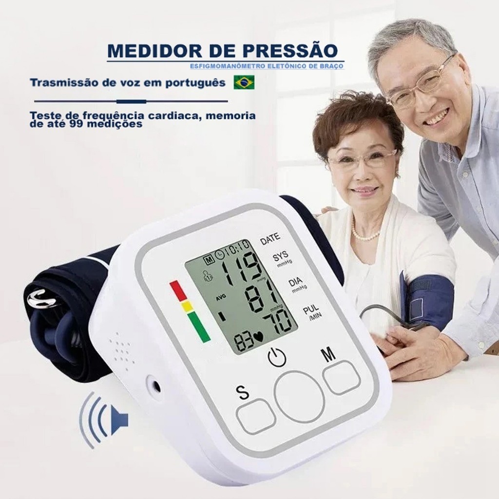 Medidor de Pressão Inteligente Automático de Braço Suporte para reprodução de voz