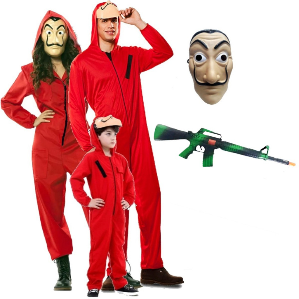 Fantasia La Casa de Papel Máscara Plástico Metralhadora Infantil Adulto Cosplay