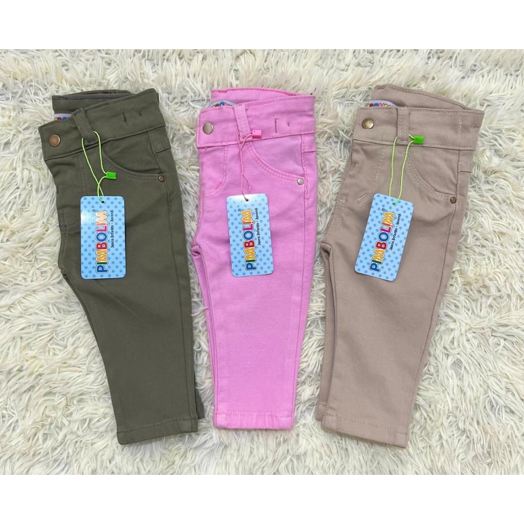 Calça Jeans Bebê RN ao 06 Meses, com Ajuste,roupa de bebê menina, Menino e Menina Candy Colors .