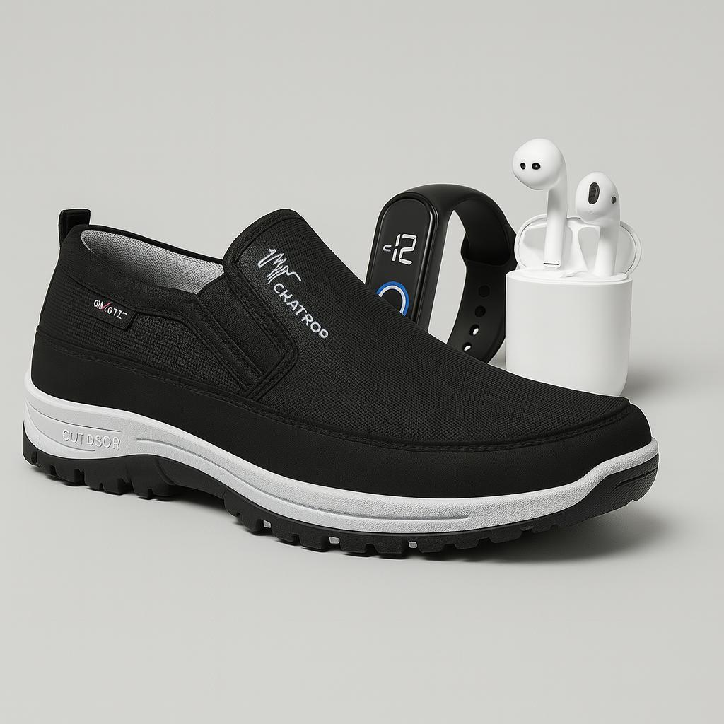 Tenis Sapatilha Masculino Casual Adventure Ortopedico Resistente Impermeável e Solado Antiderrapante + Relógio e Fone