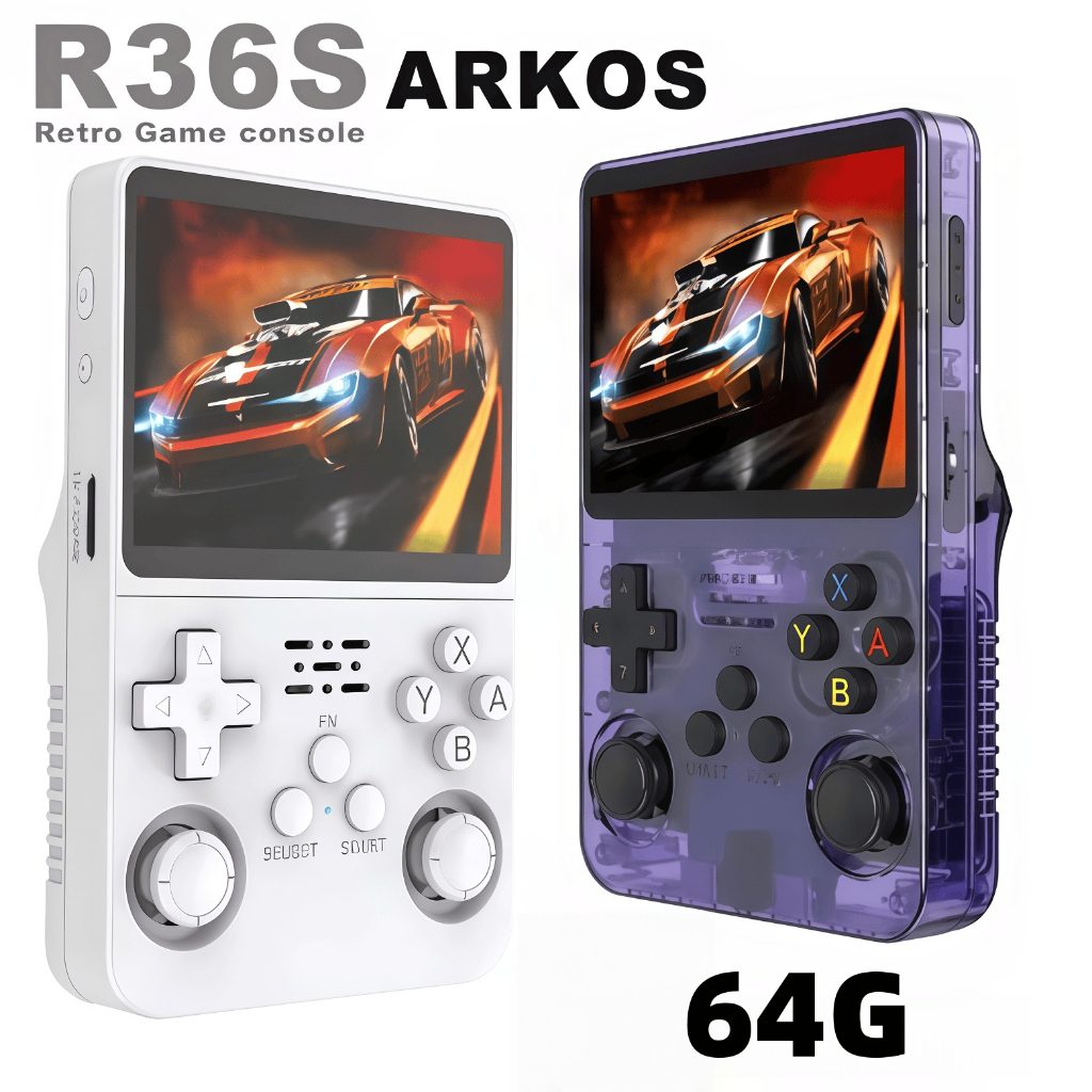 Console Portátil R36S + de 15.000 Jogos Vídeo Game 64g Linux Tela IPS 3.5 Polegadas
