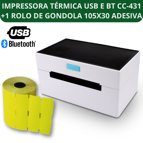 Impressora De Etiqueta Térmica Usb E BT + 1 Rolo Gôndola amarela