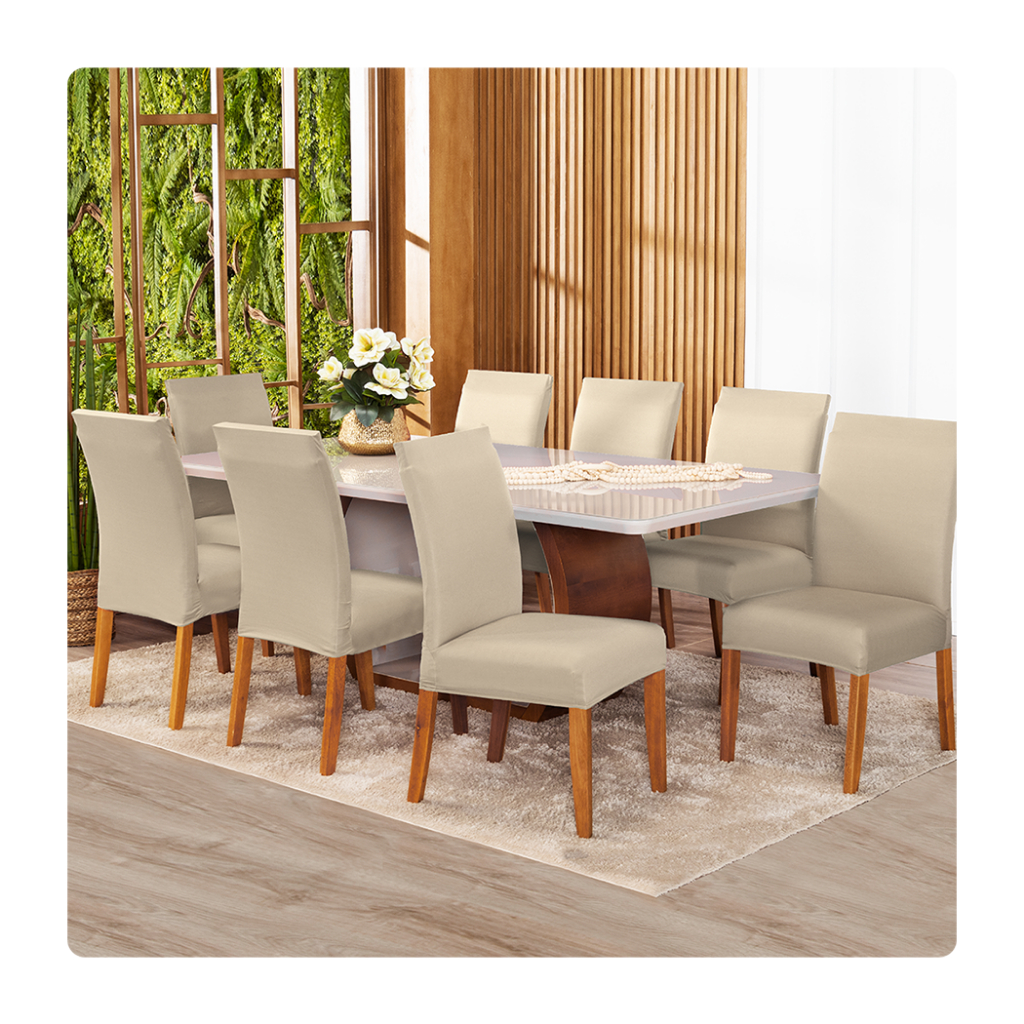 Kit Capas De Cadeira Jantar Malha Gel Com Elástico Decoração