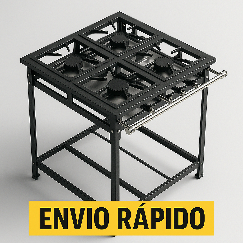 Fogão Industrial 4 Bocas Queimadores  Ferro fundido Grelha Aço de Carbono 30x30 Alta Pressão P5