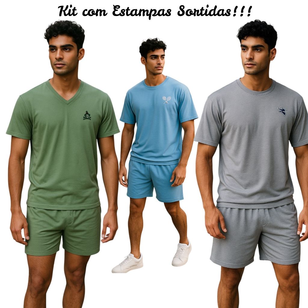 2 PIJAMAS MASCULINO ADULTO DE MANGA EM MALHA CORES SORTIDAS