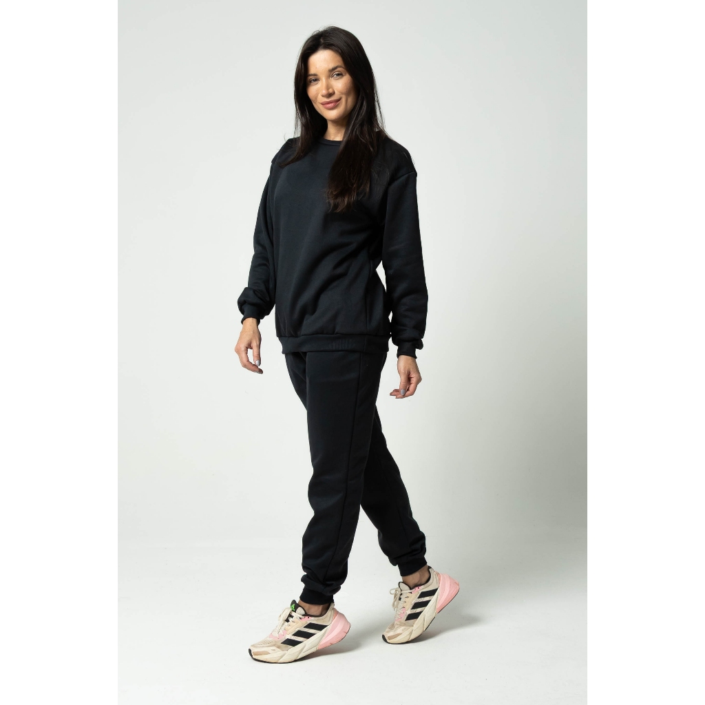 Conjunto Moletom Careca Feminino Gola Redonda + Calça Algodão Flanelado Inverno