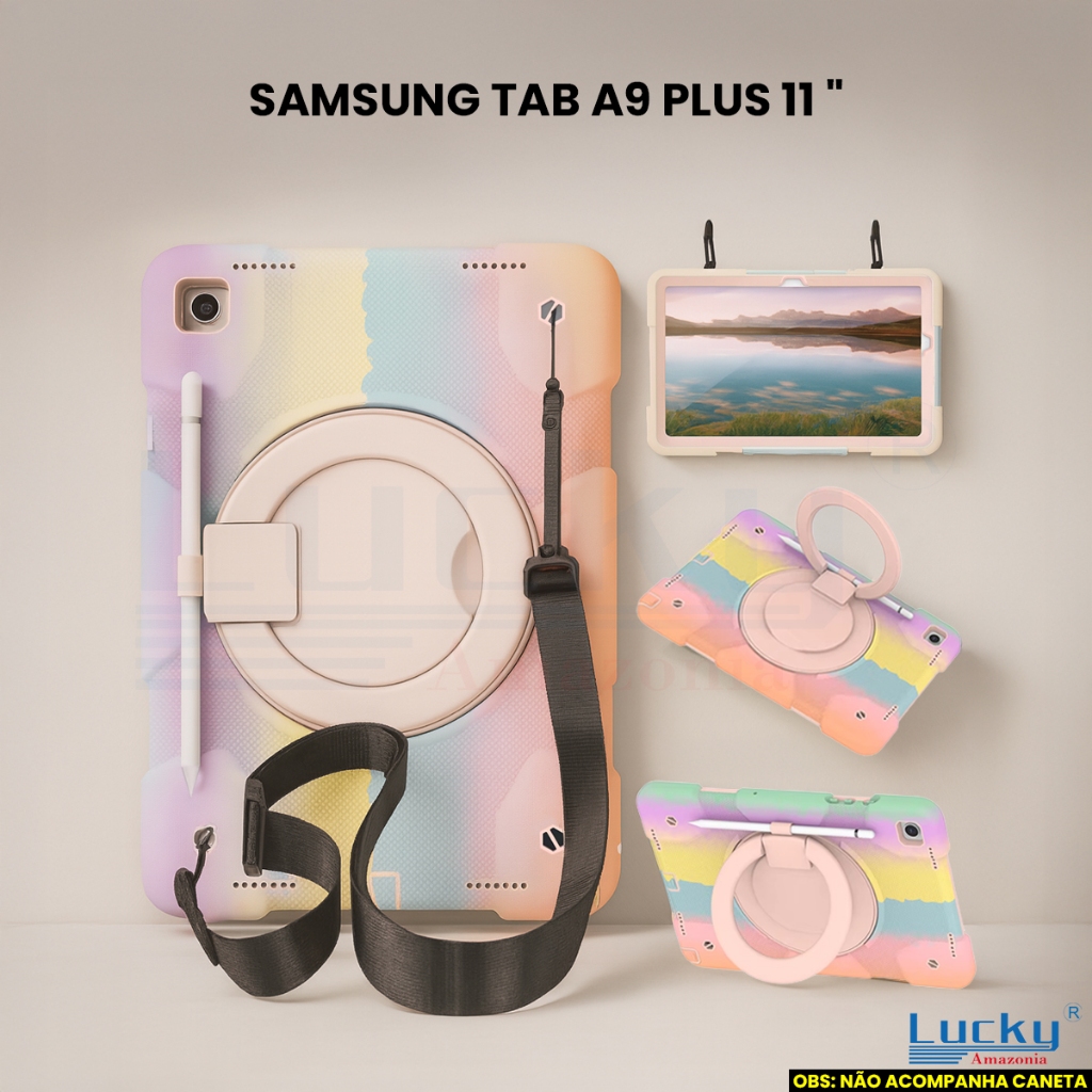 Capa Para Tablet Samsung Tab A9 Plus 11 Pol Segurança Anti Queda Alça Suporte Giratório Resistente