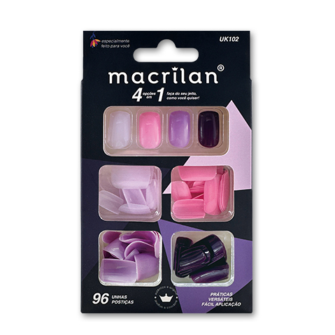 Kit de Unhas Postiças  tamanho médio Macrilan-(COM 96PCS)