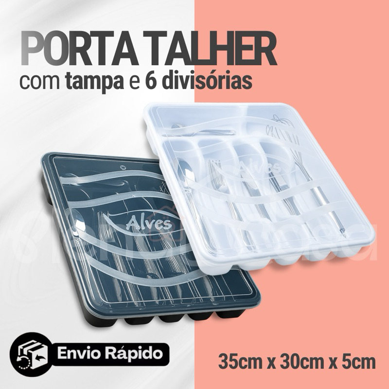 Porta Talher Com Tampa 6 Divisórias Organizador de Gaveta de Casa