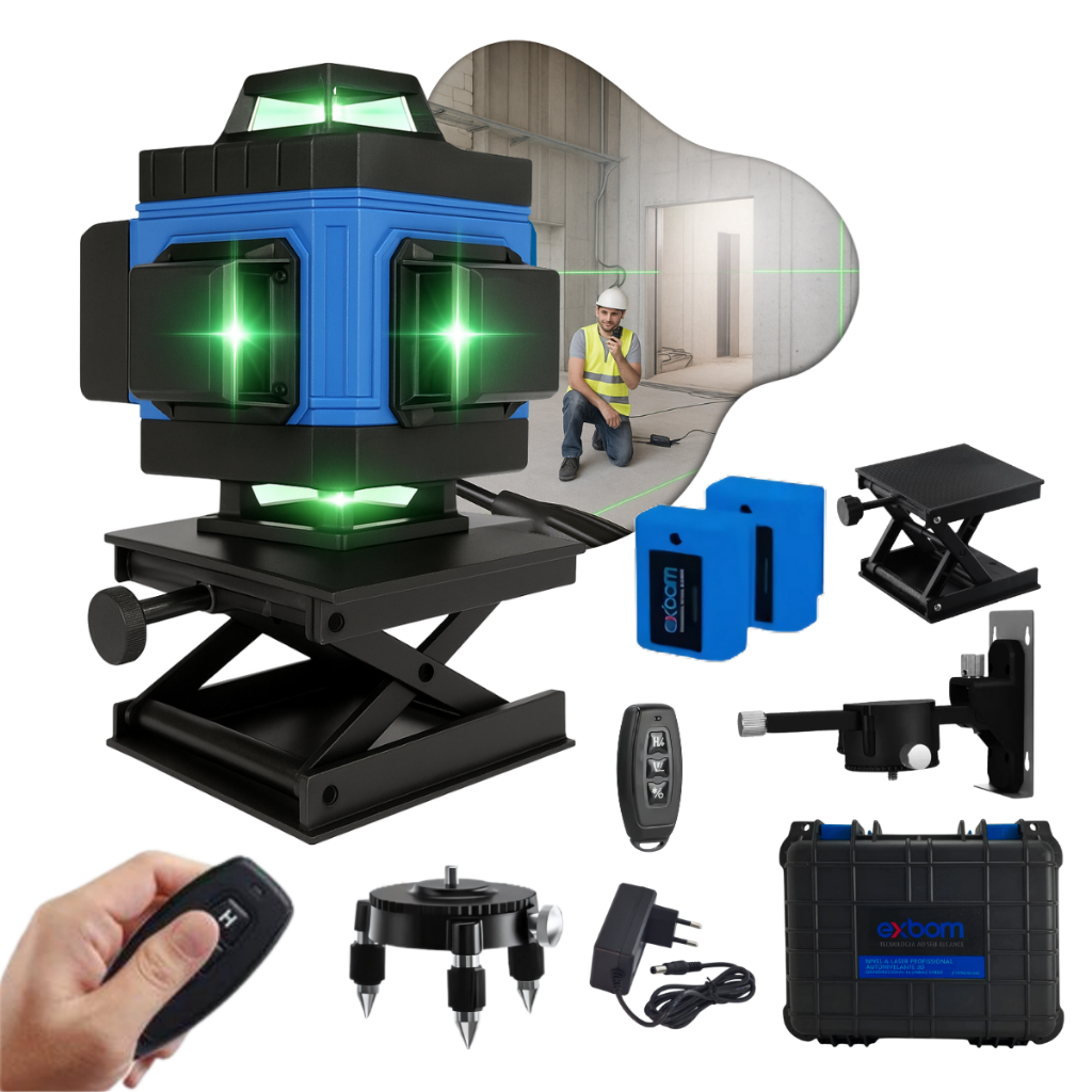 Nível Laser Led Verde 16 Linhas 4d Autonivelante +2 Baterias