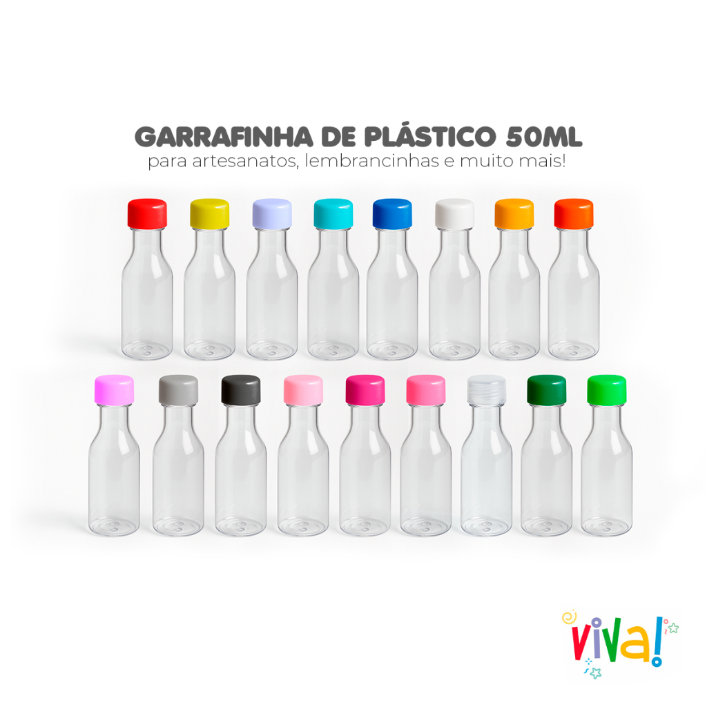 Kit 50, 30, 20 Garrafinhas Plásticas 50ml Tampa Colorida Lembrancinhas Festas Brindes Decoração