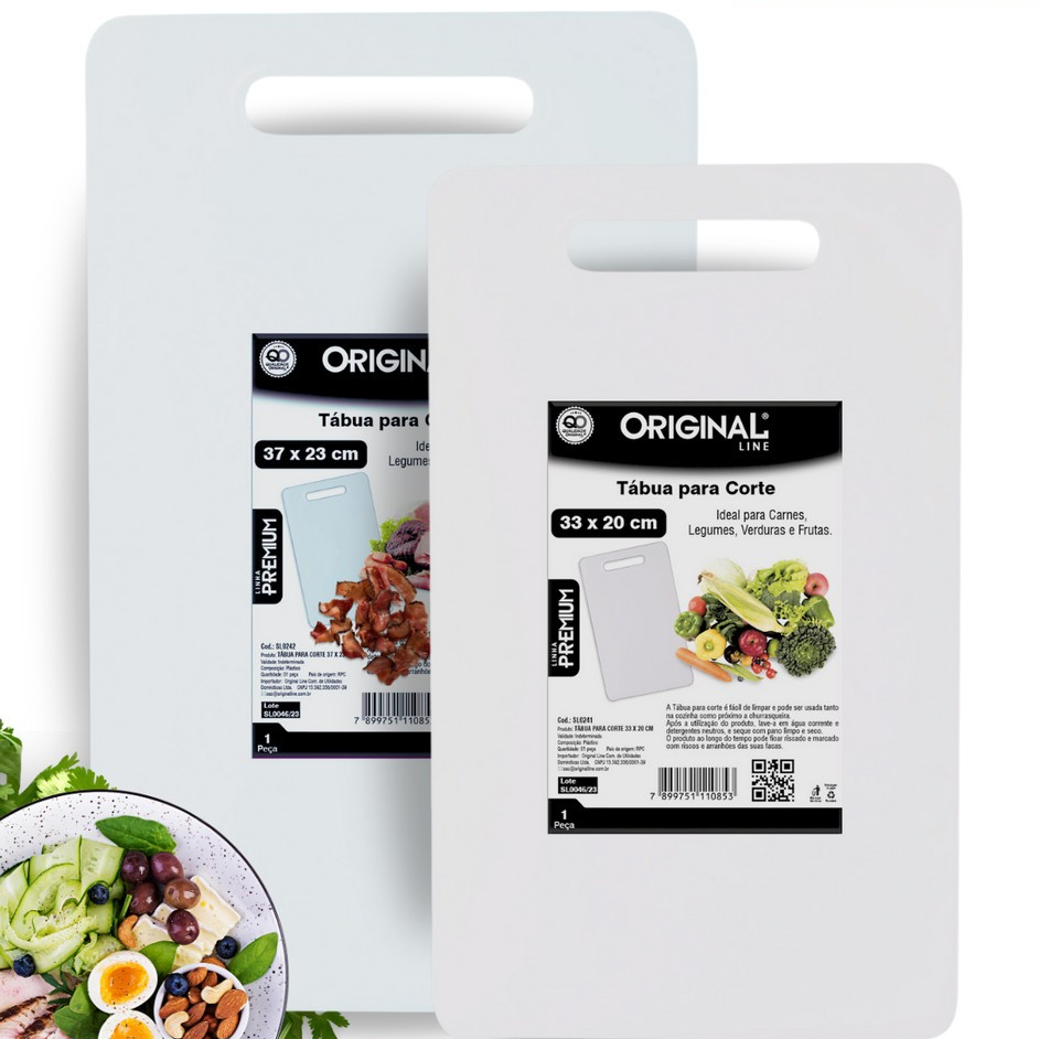 Kit Com 2 Tábua De Corte Superchef Pvc Cozinha Original Line de Churrasco Corte Carnes Branca Tamanho Grande Dupla Face