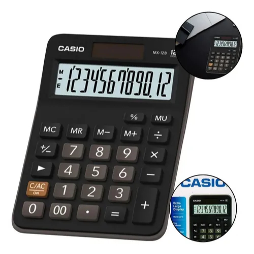 Calculadora Eletrônica 12 Dígitos Visor Grande Dupla Alimentação Escritório Loja Home Office Preta