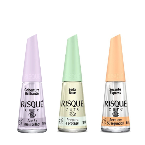 Kit Risque Care Seda Base Extra Brilho Secante Express Base Cuidados 8ml