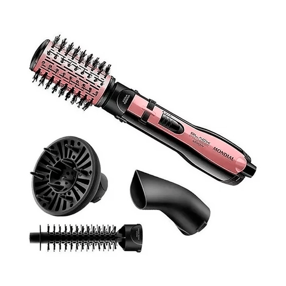 Escova Secadora Rotativa Black Rose Line 5 Em 1 Com Tourmaline Íon Mondial ER-10