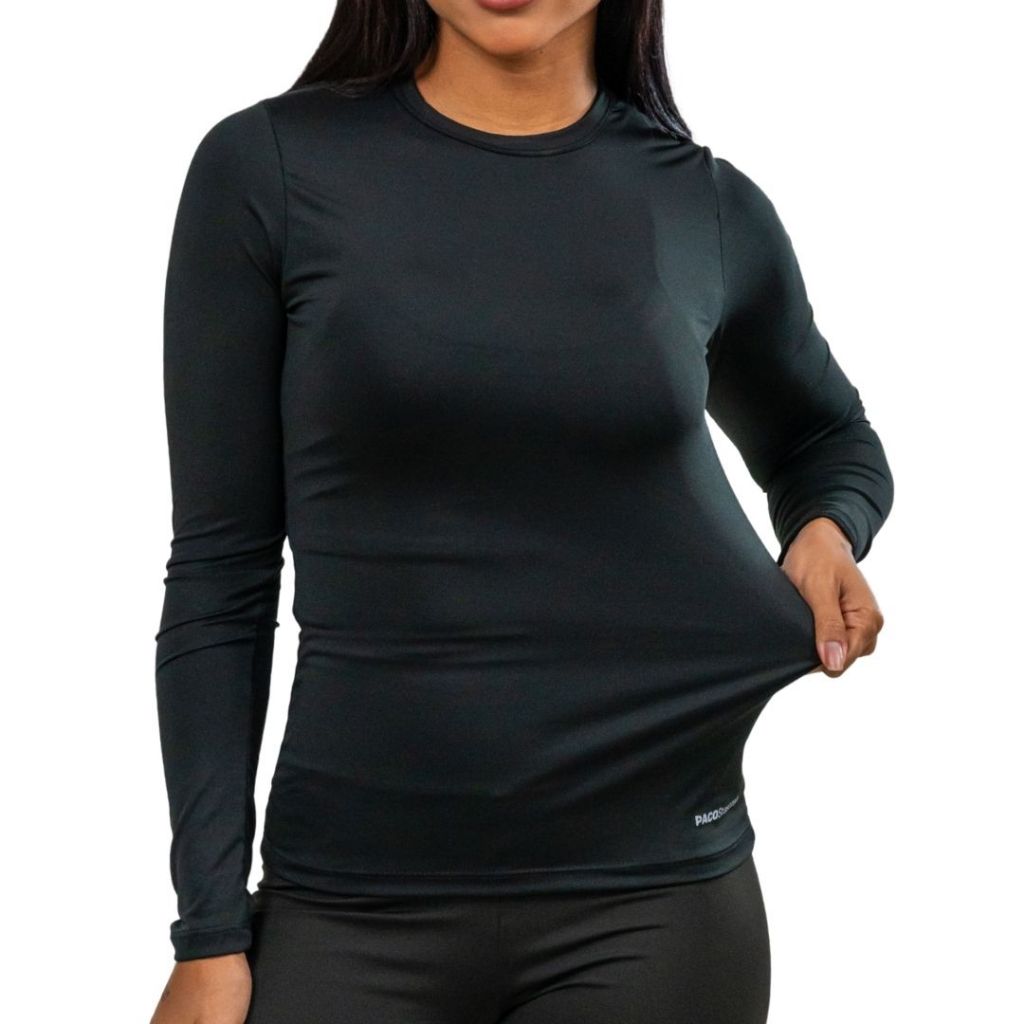 Camiseta Térmica Feminina Manga Longa Blusa Segunda Pele Com Proteção Uv Lisa Camisa Pra Praia