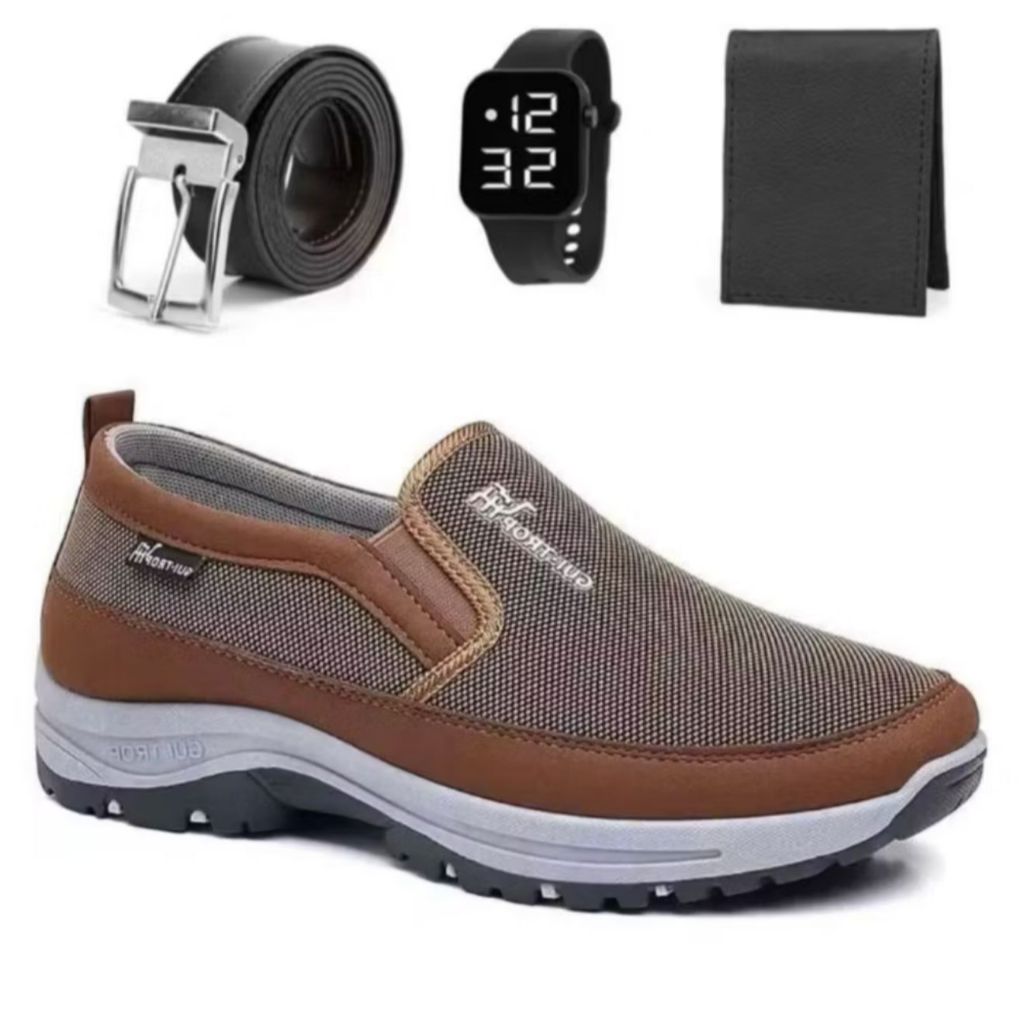 Kit Tênis Sapatilha Mocassin Casual de Passeio Macio Reforçado Com Solado Impermeável Top + Cinto Carteira e Relogio
