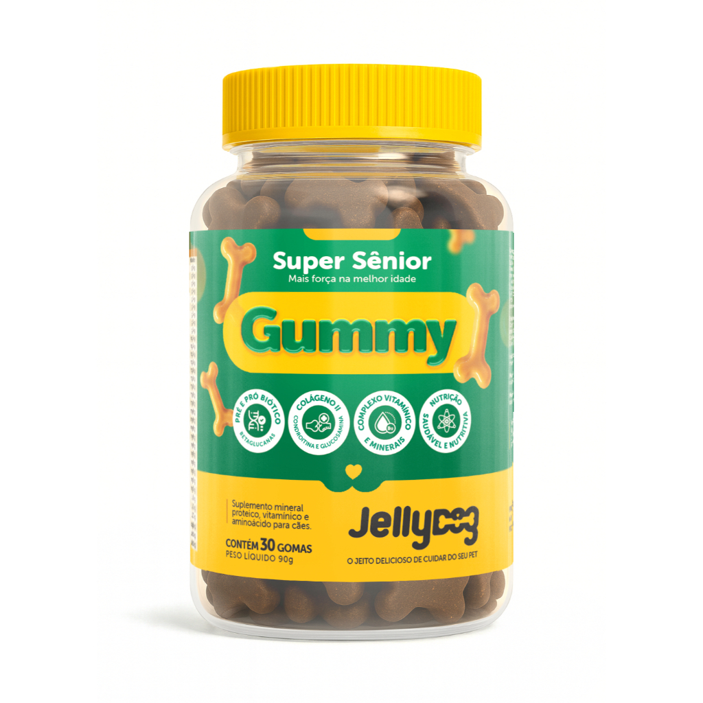 Suplemento Super Senior Gummy Saúde Articular Imunidade Pele E Pelo Cão Idoso 30u