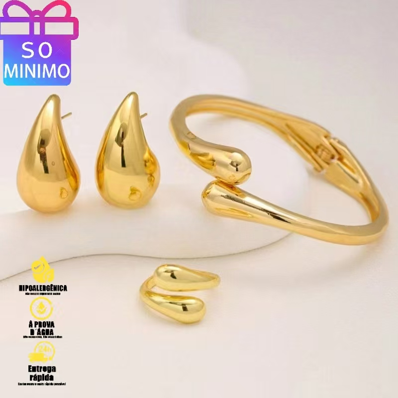 Pulseira e Brincos anel Feminino Exagerados com Abertura de Mola – Presente Elegante para Ela/Ele