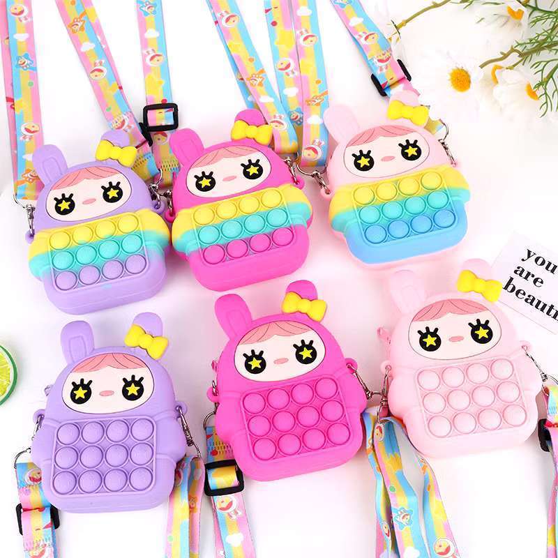 Bolsa Pop It Infantil Silicone Pequena Da Moda Carregadores Maquiagens Bolsinha Silicone Fofa Kawai Atacado