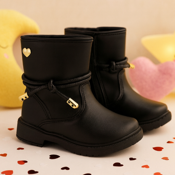Bota Coturno Infantil Menina Casual Confortável Com Zíper Preta Estilosa Dia a Dia Promoção