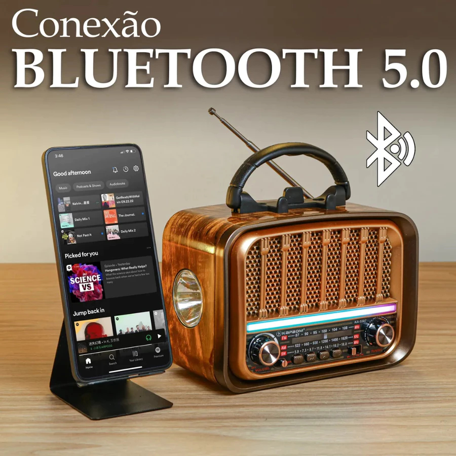 Radio Caixa De Som Fm Am Retro Bluetooth Vintage Portatil